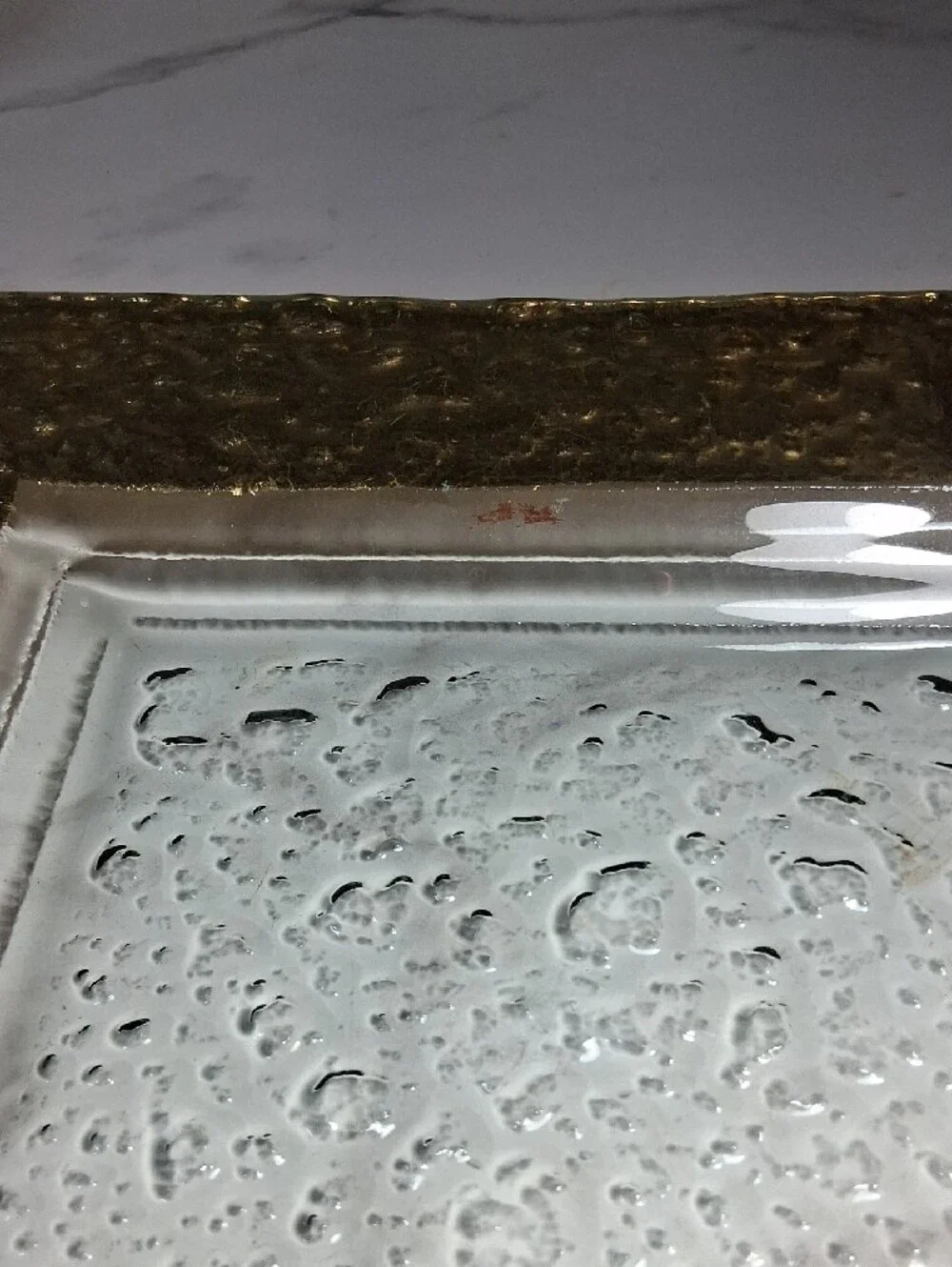 Glass Decorative Plate with Textured Center - Gold Accent